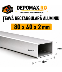 Teava rectangulara aluminiu 80 x 40 x 2 mm, 6 metri (EN AW-6060)